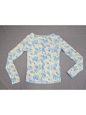 Dazy Blue Floral Sheer Mesh Long Sleeve Top Large Y2K Whimsigoth Fairy